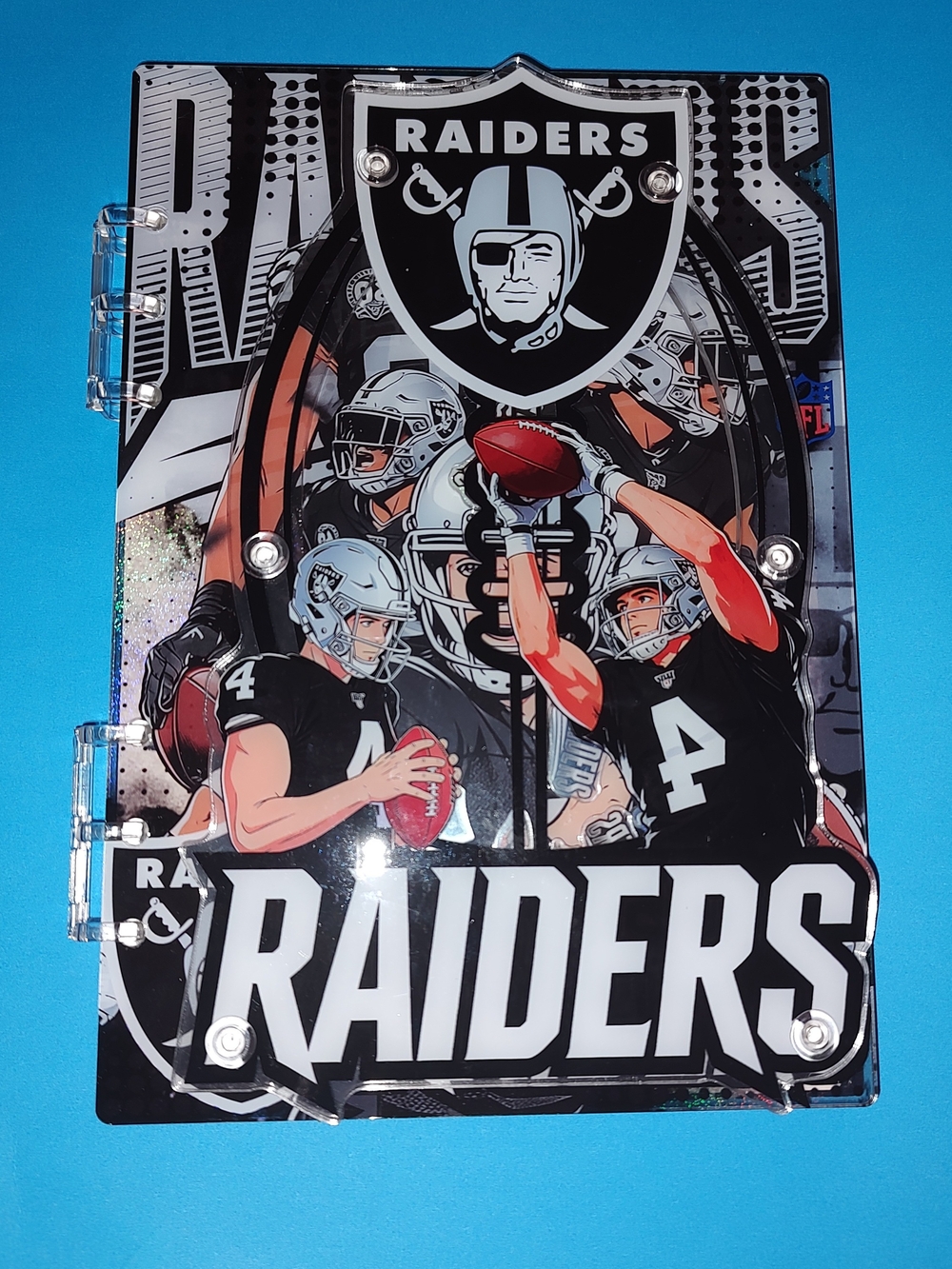 New! A5 NFL Raiders  Decorative Acrylic Shaker Notebook With Paper